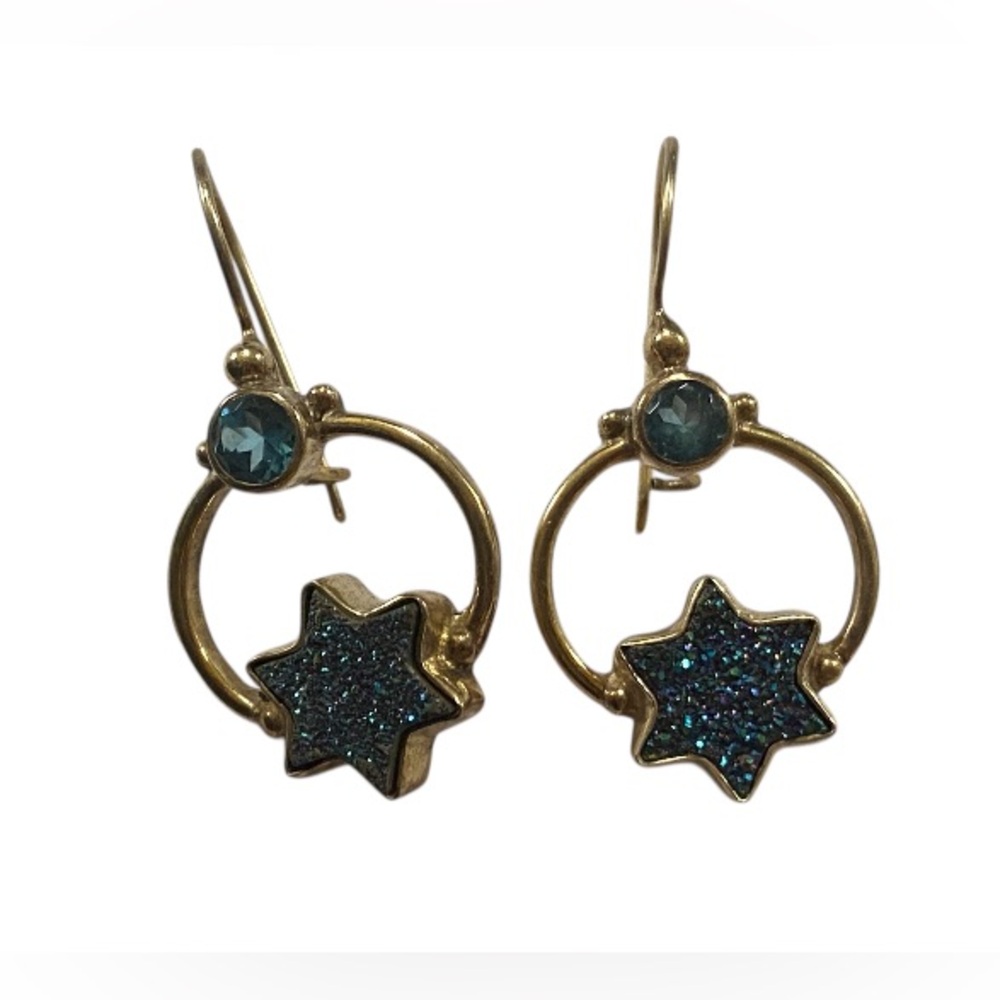 Sajen Sterling Silver Vermeil Star Topaz Druzy Earrings #7857 💎